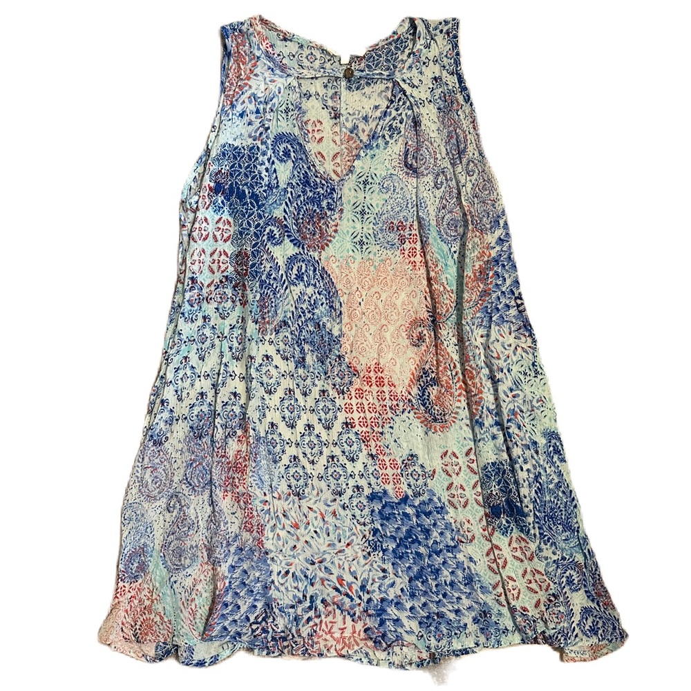 Vestique Blue and Red Patterned Dress